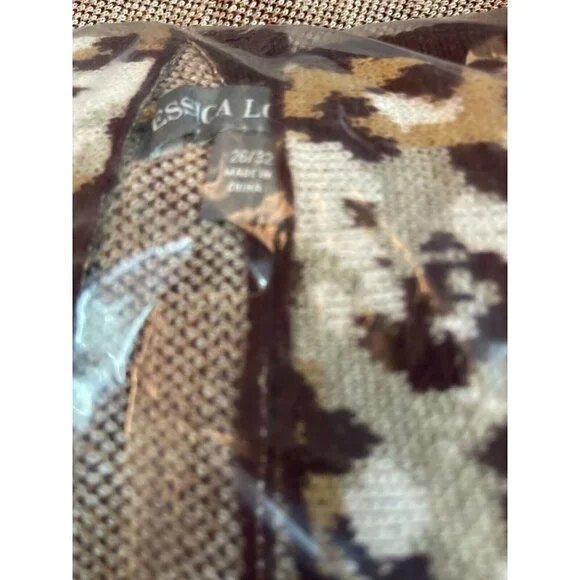 Jessica London 26-32 Brown Animal Print Asymmetrical Half Sleeve Sweater Wrap
